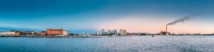 helsinki finland multistorey residential houses in merihaka district in morning sunrise time